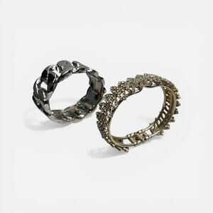 Chunky Chain Bracelet & Rhinestone Hinged Cuff Silver Statement Lot